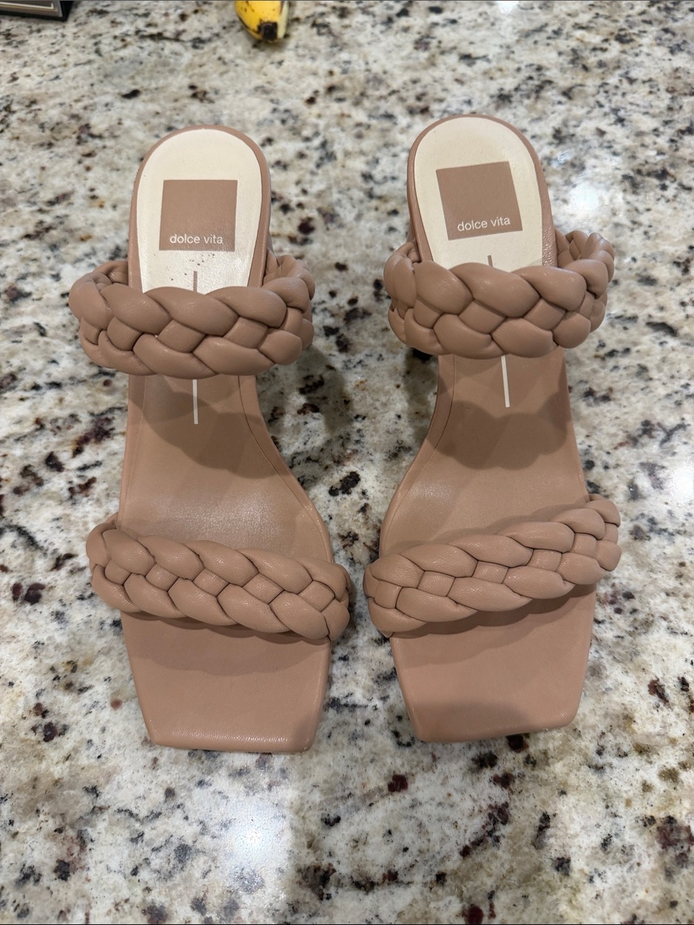Dolce Vita Braided Double-Strap Taupe Mid-Heel Sandals